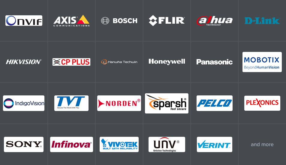 100+ IP camera brands supported